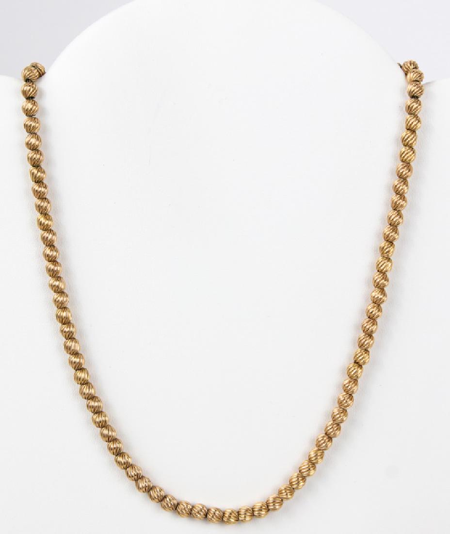 14K YELLOW GOLD FLUTED BALL BEAD CHOKER NECKLACE