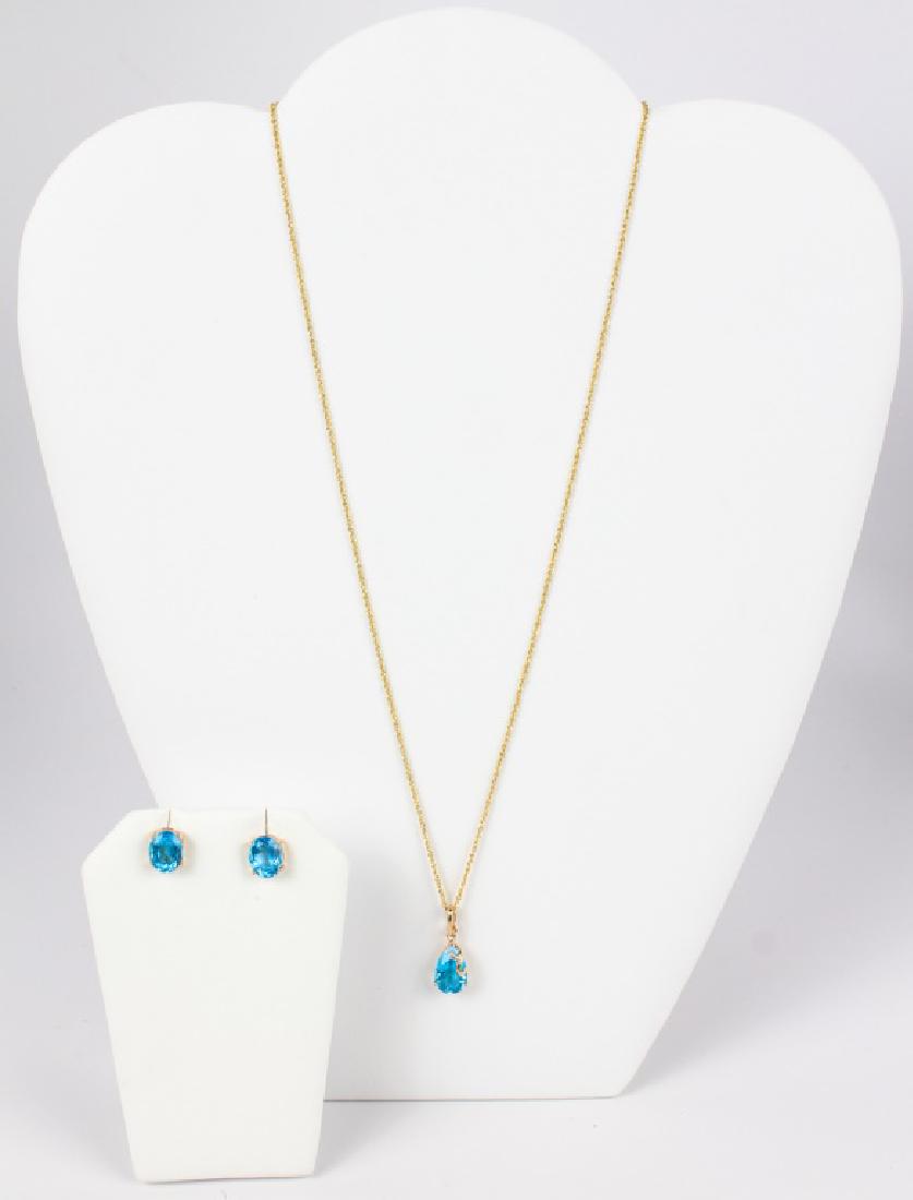 14K YELLOW GOLD BLUE TOPAZ NECKLACE EARRINGS SET (1 of 5)