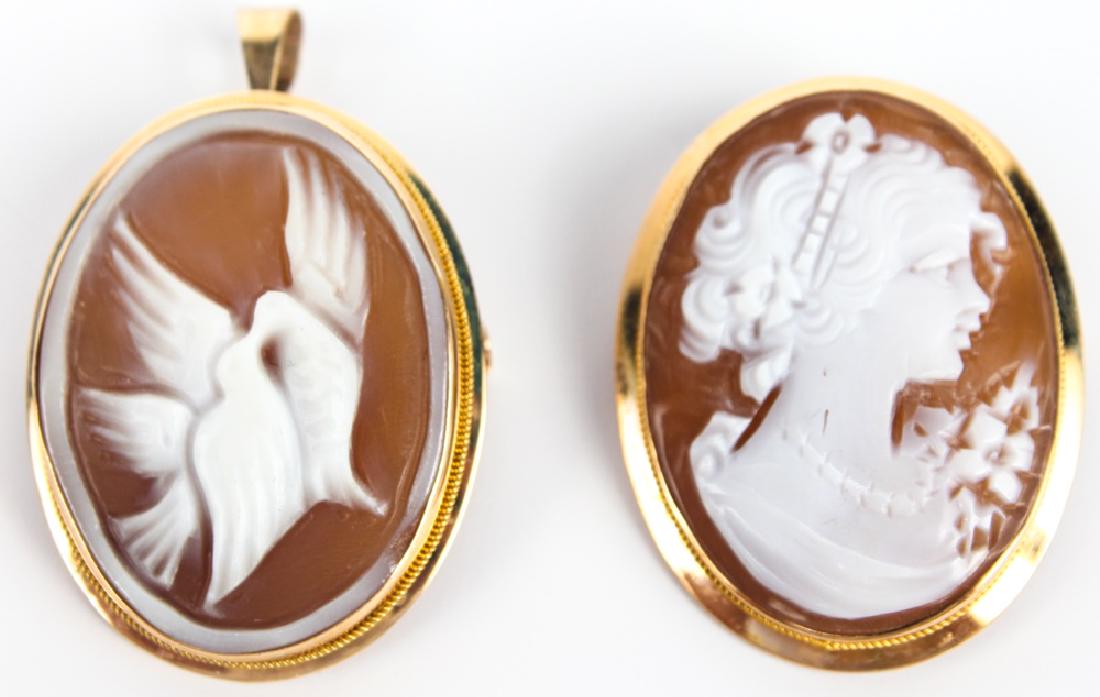 TWO 14K YELLOW GOLD SHELL CAMEO BROOCH PENDANTS (1 of 2)