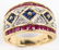14K YELLOW GOLD SAPPHIRE RUBY DIAMOND RING