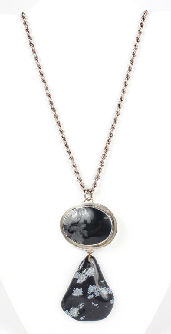 SIGNED STERLING SILVER SNOWFLAKE OBSIDIAN NECKLACE (1 of 4)