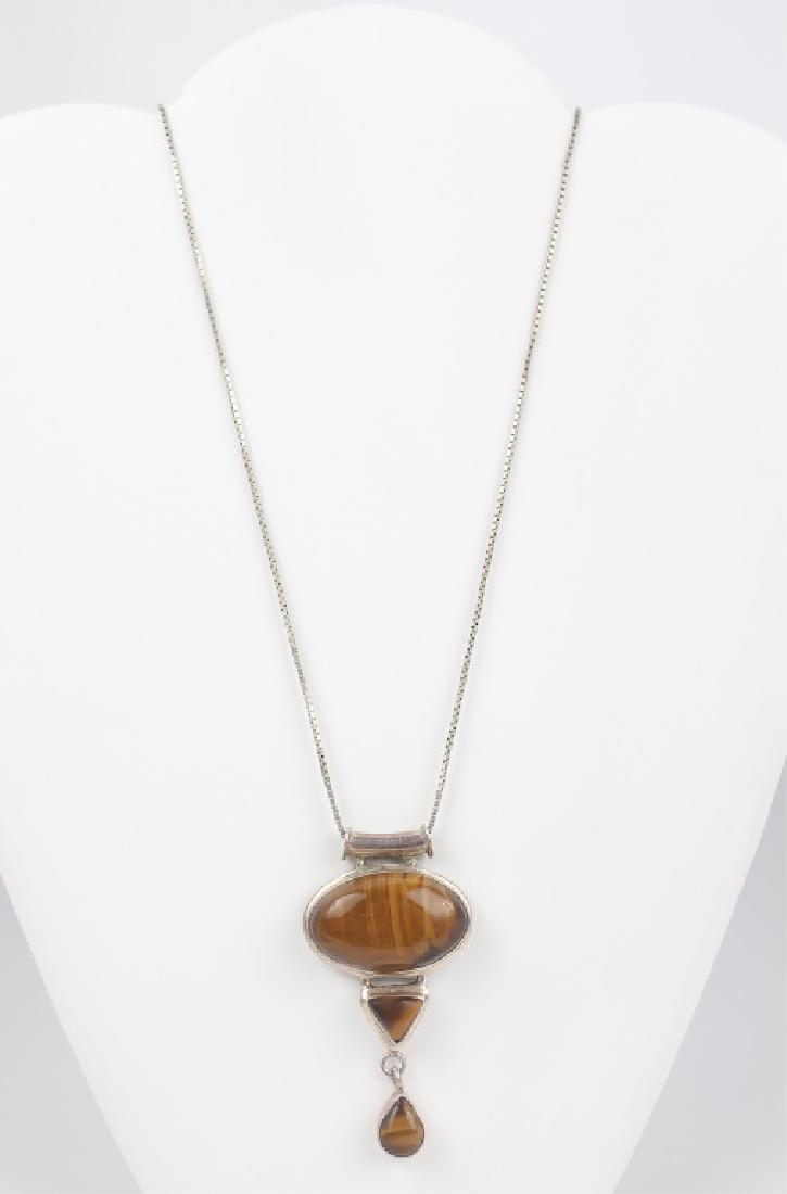 STERLING SILVER NECKLACE W/ TIGERS EYE PENDANT (1 of 3)