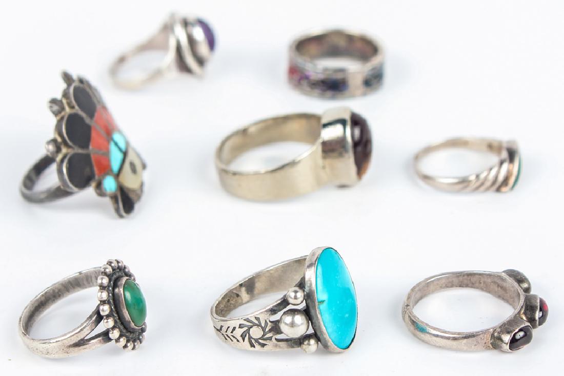STERLING SILVER TURQUOISE & AMBER RINGS - LOT OF 8 (1 of 5)