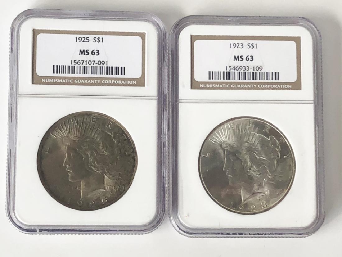 1923 & 1925 PEACE DOLLARS NGC CERTIFIED MS63 (1 of 2)