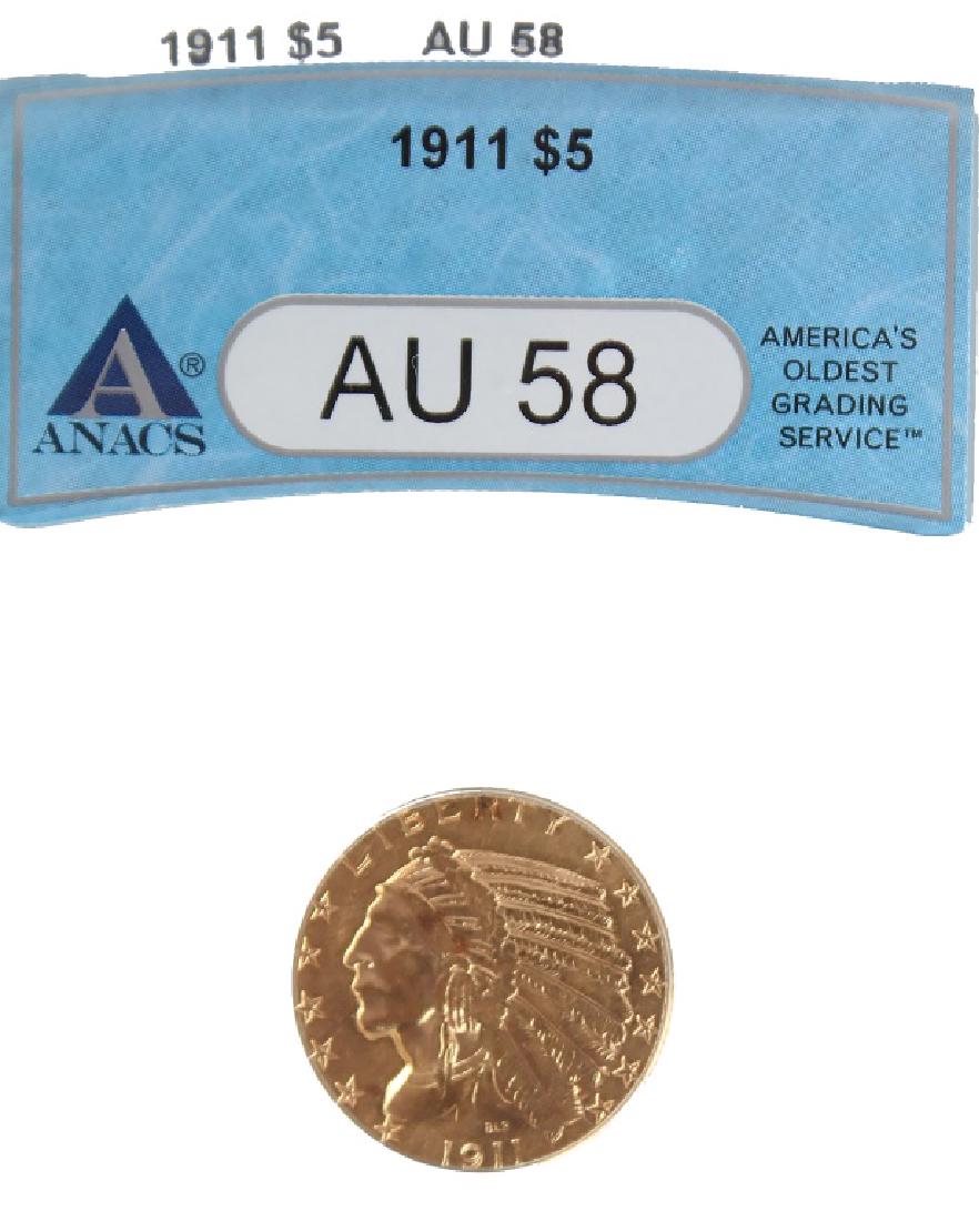 $5.00 UNITED STATES 1911 INDIAN HEAD GOLD COIN (1 of 2)
