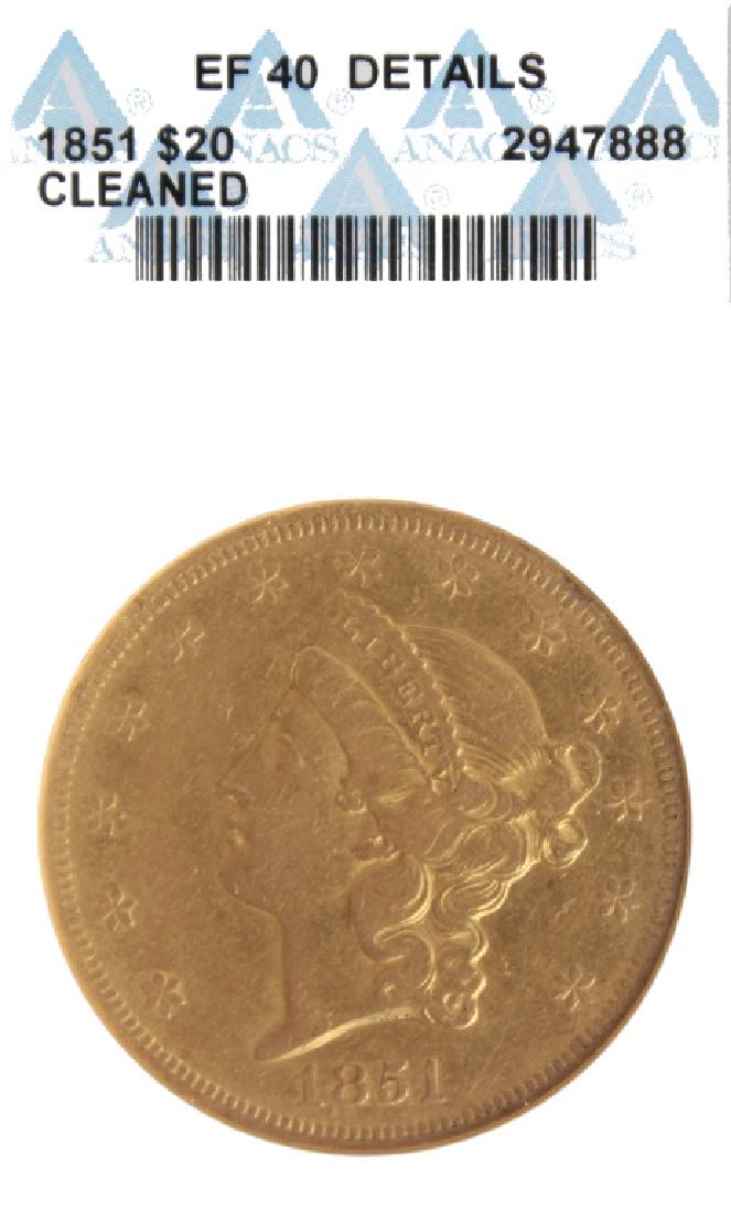 $20.00 UNITED STATES 1851 LIBERTY HEAD GOLD COIN (1 of 2)