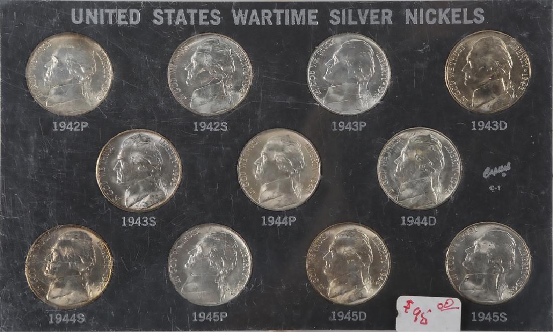 UNCIRCULATED SET OF SILVER WAR NICKELS 1942 - 1945 (1 of 3)
