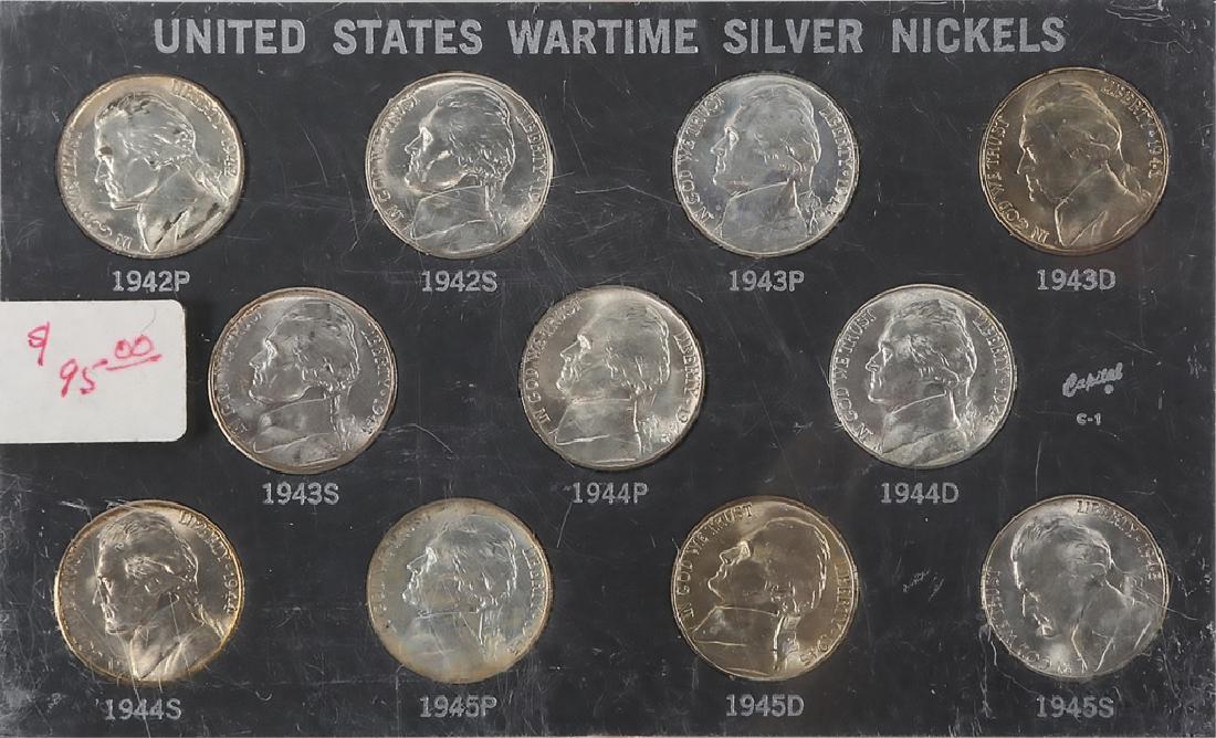 UNCIRCULATED SET OF SILVER WAR NICKELS 1942 1945