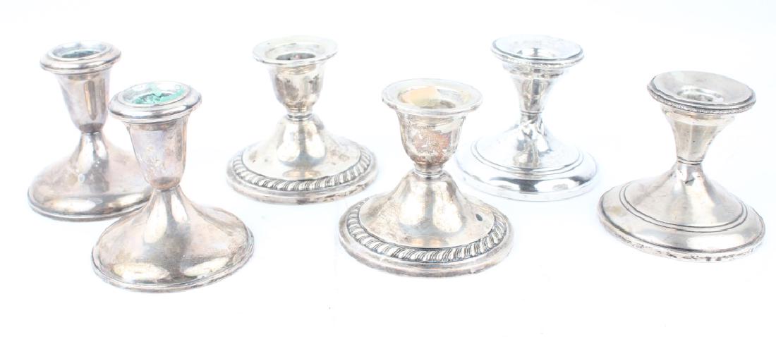 STERLING SILVER WEIGHTED CANDLESTICKS - 3 PAIRS (1 of 7)