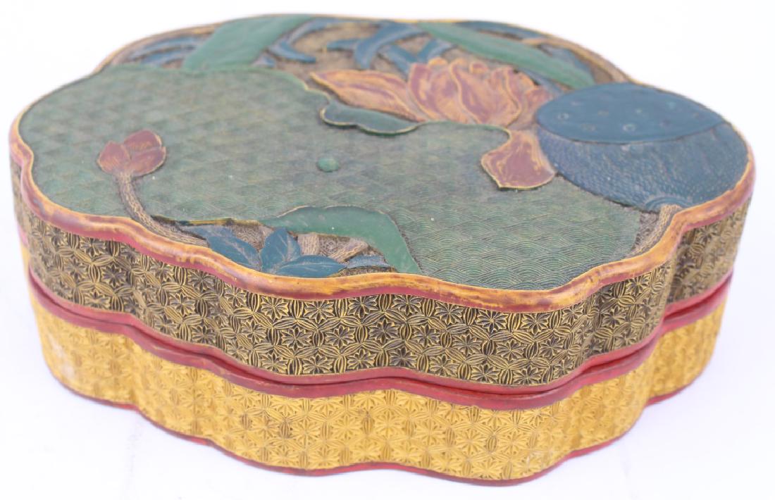 CHINESE LOTUS & LILY PAD LACQUER BOX (1 of 5)