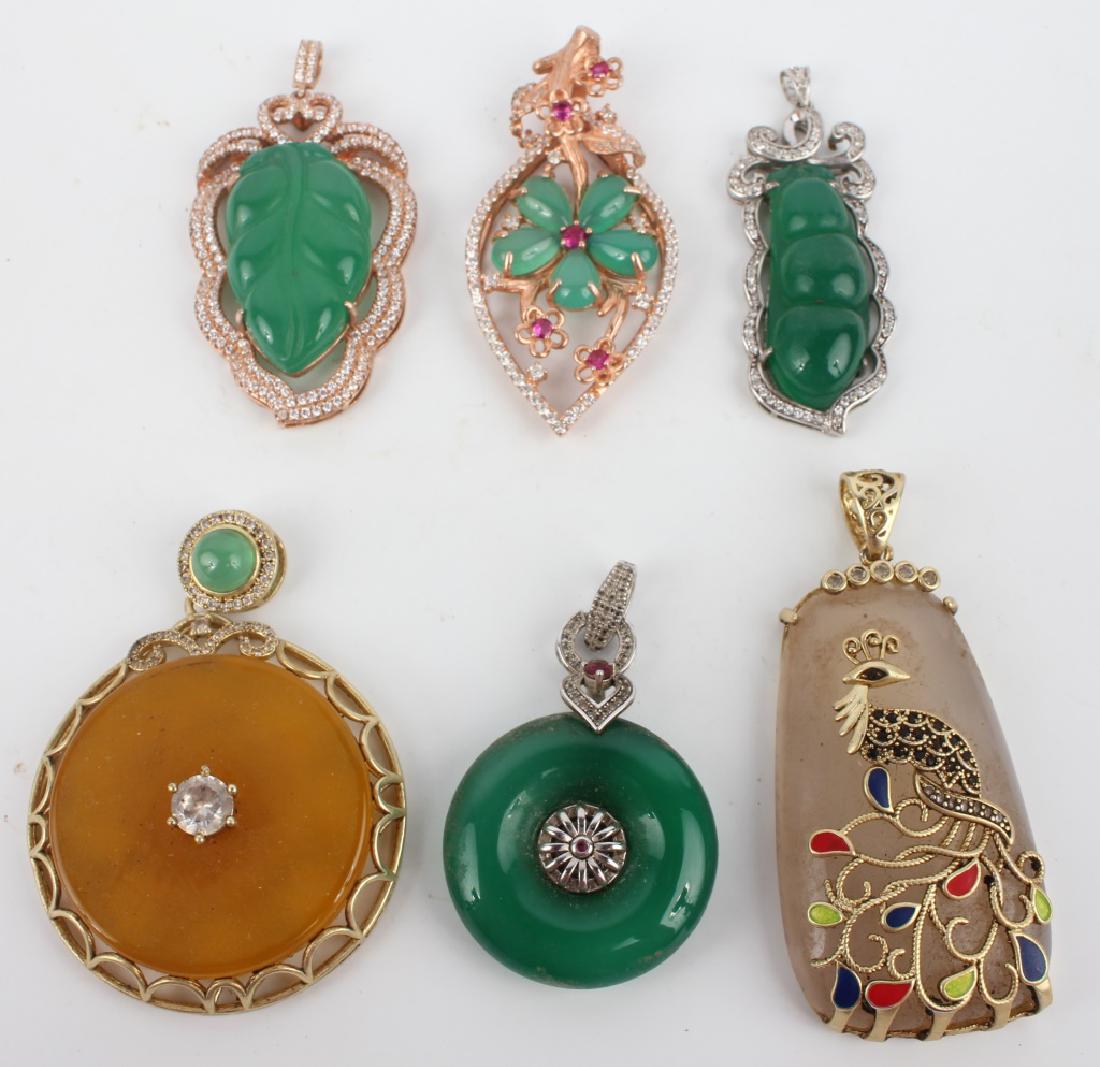 CHINESE CARVED JADE & STERLING PENDANTS - LOT OF 6 (1 of 5)