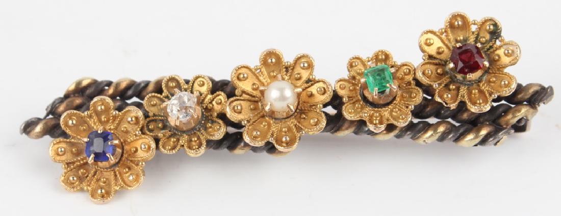 LADIES 14K YELLOW GOLD & STERLING FLORAL BROOCH (1 of 3)