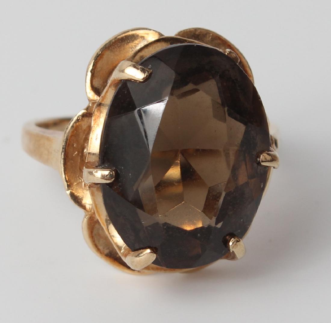 LADIES 10K YELLOW GOLD SMOKEY QUARTZ RING (1 of 4)