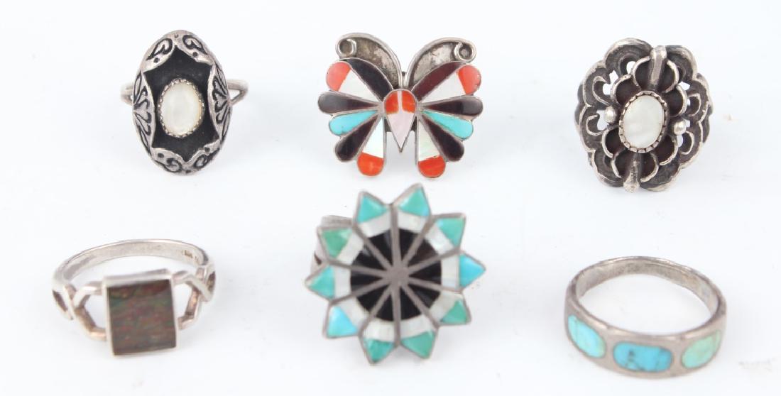 NATIVE AMERICAN STERLING  FASHION RINGS - LOT OF 6 (1 of 5)