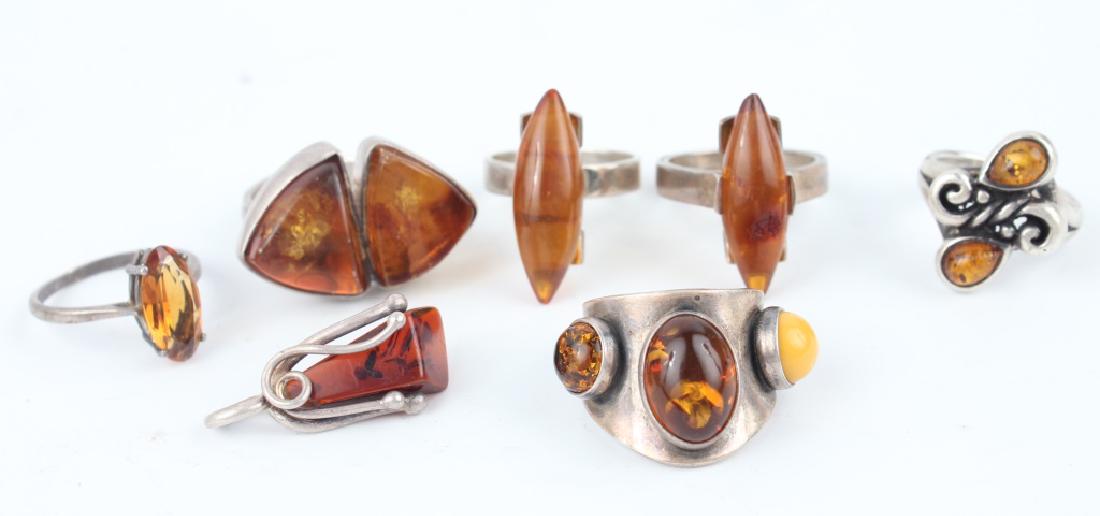 STERLING SILVER AMBER RINGS - LOT OF 6 (1 of 4)