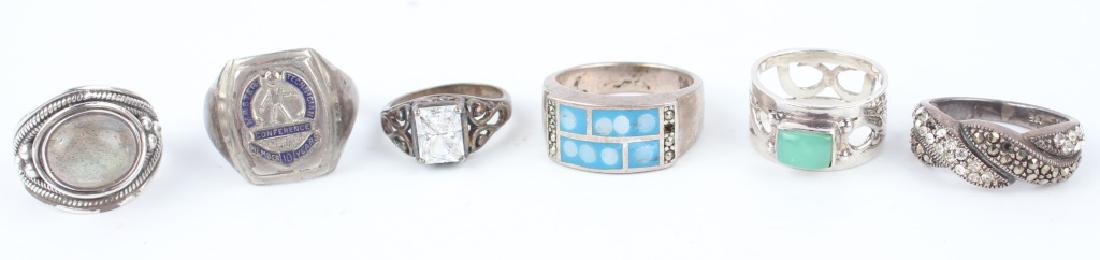 STERLING SILVER RINGS - LOT OF 6: STERLING SILVER RINGS - LOT OF 6 Six sterling silver rings, includes: jade, marcasite, and labradorite. Weight: 40.3g Shipping / Pickup: We Can Ship This Item
