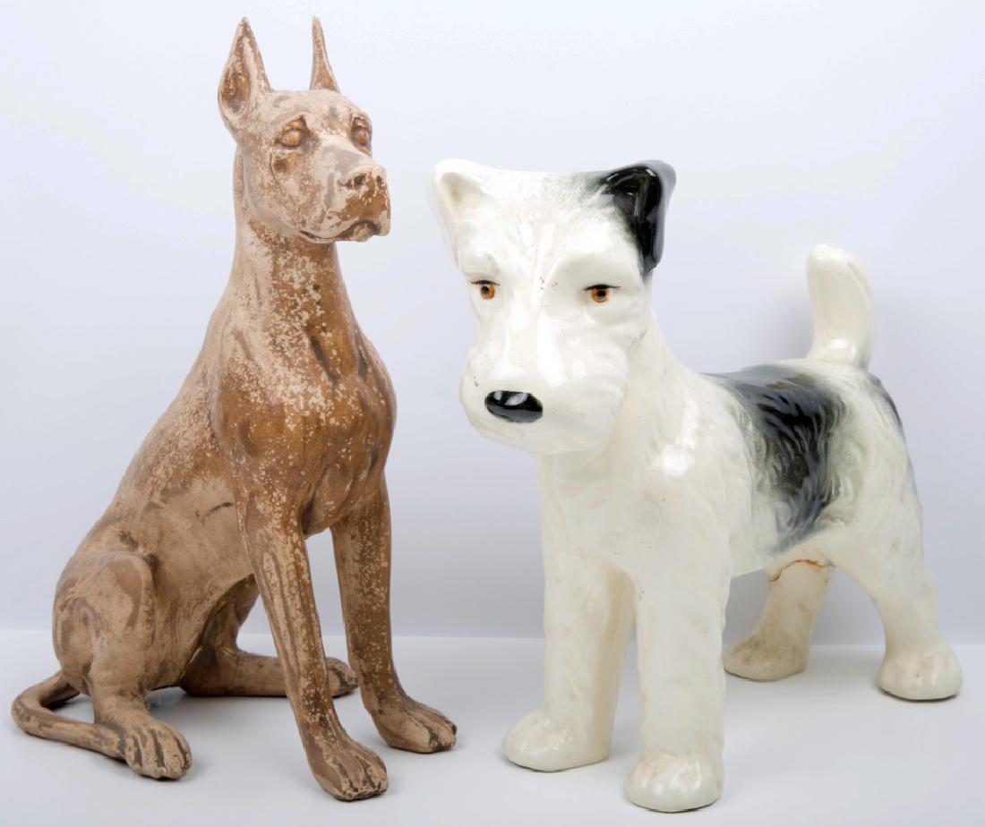PAIR OF DOG STATUES CERAMIC & COMPOSITE (1 of 3)