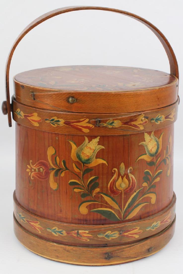 ROUND WOODEN BOXES WITH SEWING SUPPLIES: ROUND WOODEN BOXES WITH SEWING SUPPLIES Pair of round wooden boxes with 20th century sewing supplies included. The smaller box is designed to hold the spool and has a hole on the top to dispense threa