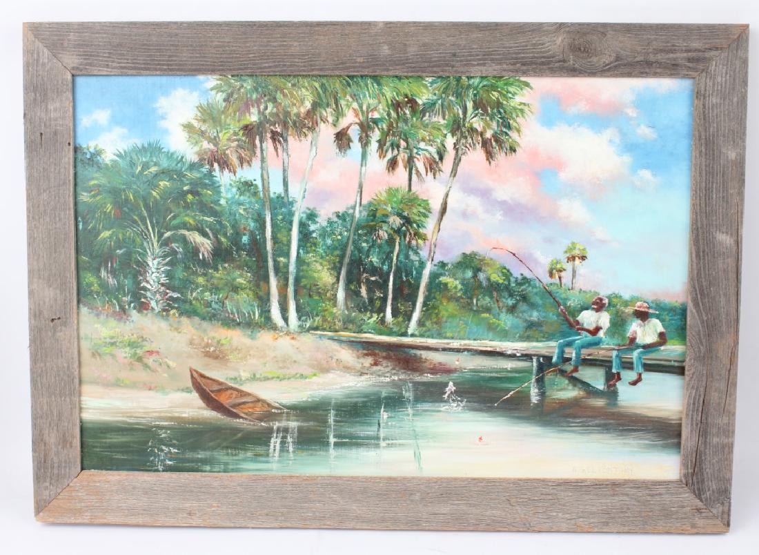 AHMED ELTEMTAMY FISHING SCENE OIL ON BOARD (1 of 3)