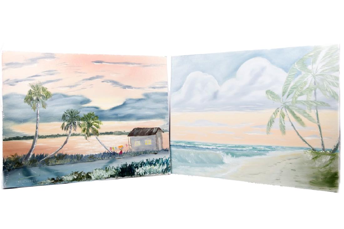 PAIR OF D. HINDSLEY FLORIDA OIL PAINTINGS ON BOARD: PAIR OF D. HINDSLEY FLORIDA OIL PAINTINGS ON BOARDPair of D. Hindsley (American) Florida beach scene oil paintings on board. Signed and dated 2004 lower left. Size: 24 X 30" Shipping / Pick-Up: We Can