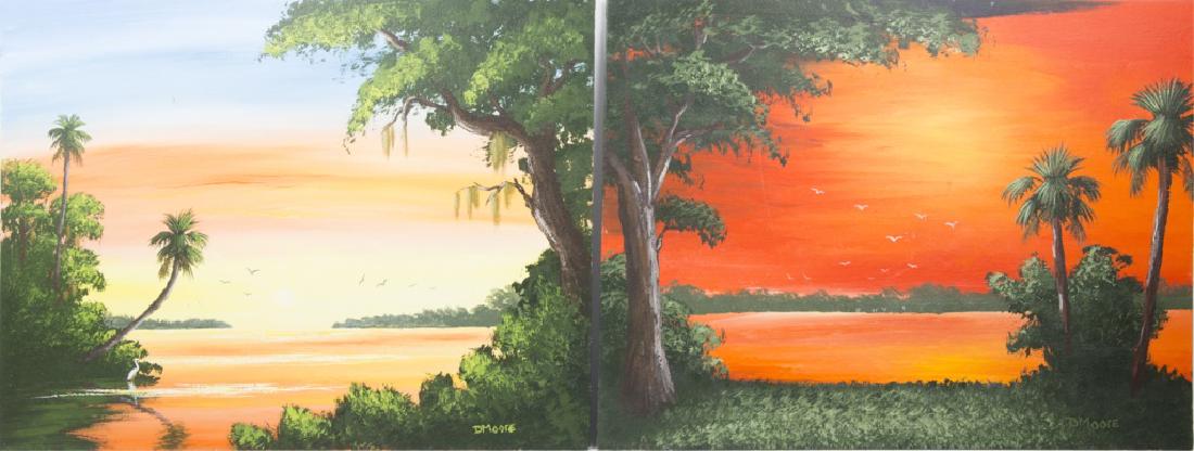 PAIR DOUGLAS MOORE FLORIDA ARTIST OIL PAINTINGS: PAIR DOUGLAS MOORE FLORIDA ARTIST OIL PAINTINGSPair of Douglas Moore (1957 - present, American) Florida artist oil paintings on canvas board. Size: 18 X 24" Shipping / Pick-Up: We Can Ship This Item