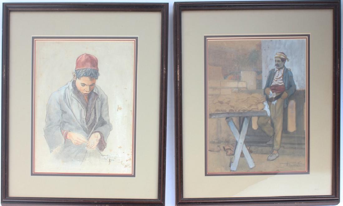 PAIR OF SIGNED & FRAMED WATERCOLOR GENRE SCENES (1 of 5)