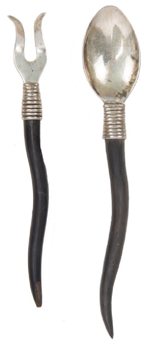 STERLING SILVER FORK & SPOON WOOD HANDLE 2PC (1 of 3)