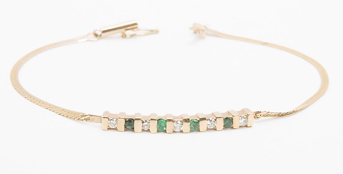 LADIES 14K YELLOW GOLD EMERALD DIAMOND BRACELET (1 of 2)