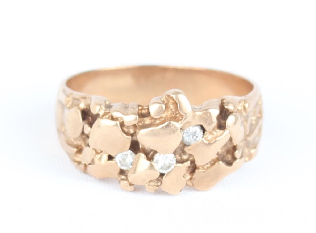 14K YELLOW GOLD NUGGET RING WITH DIAMONDS (1 of 4)