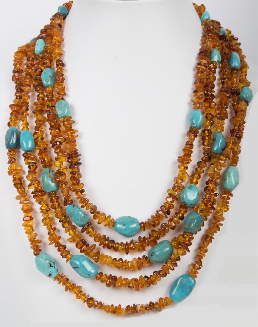 LADIES STERLING SILVER AMBER & TURQUOISE NECKLACE (1 of 2)