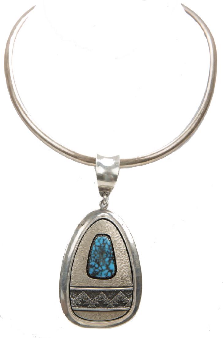 SIGNED STERLING SILVER TURQUOISE CHOKER NECKLACE (1 of 3)