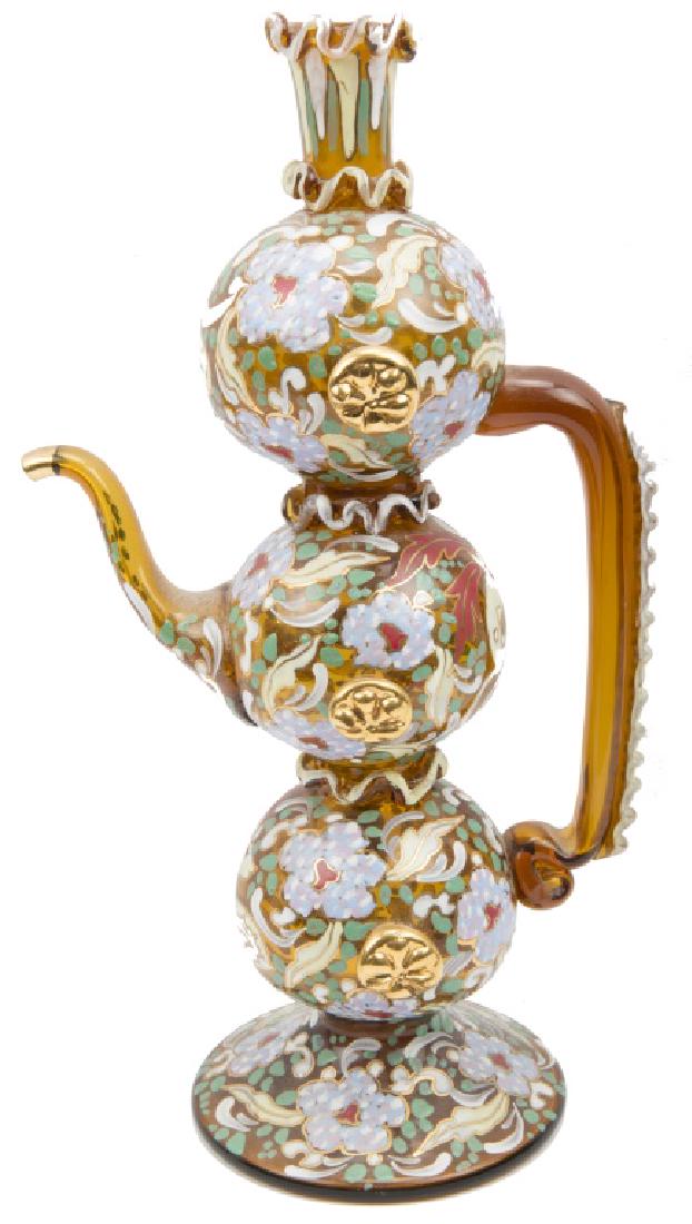 PAINTED AMBER GLASS FLORAL MOTIF TIERED EWER (1 of 3)