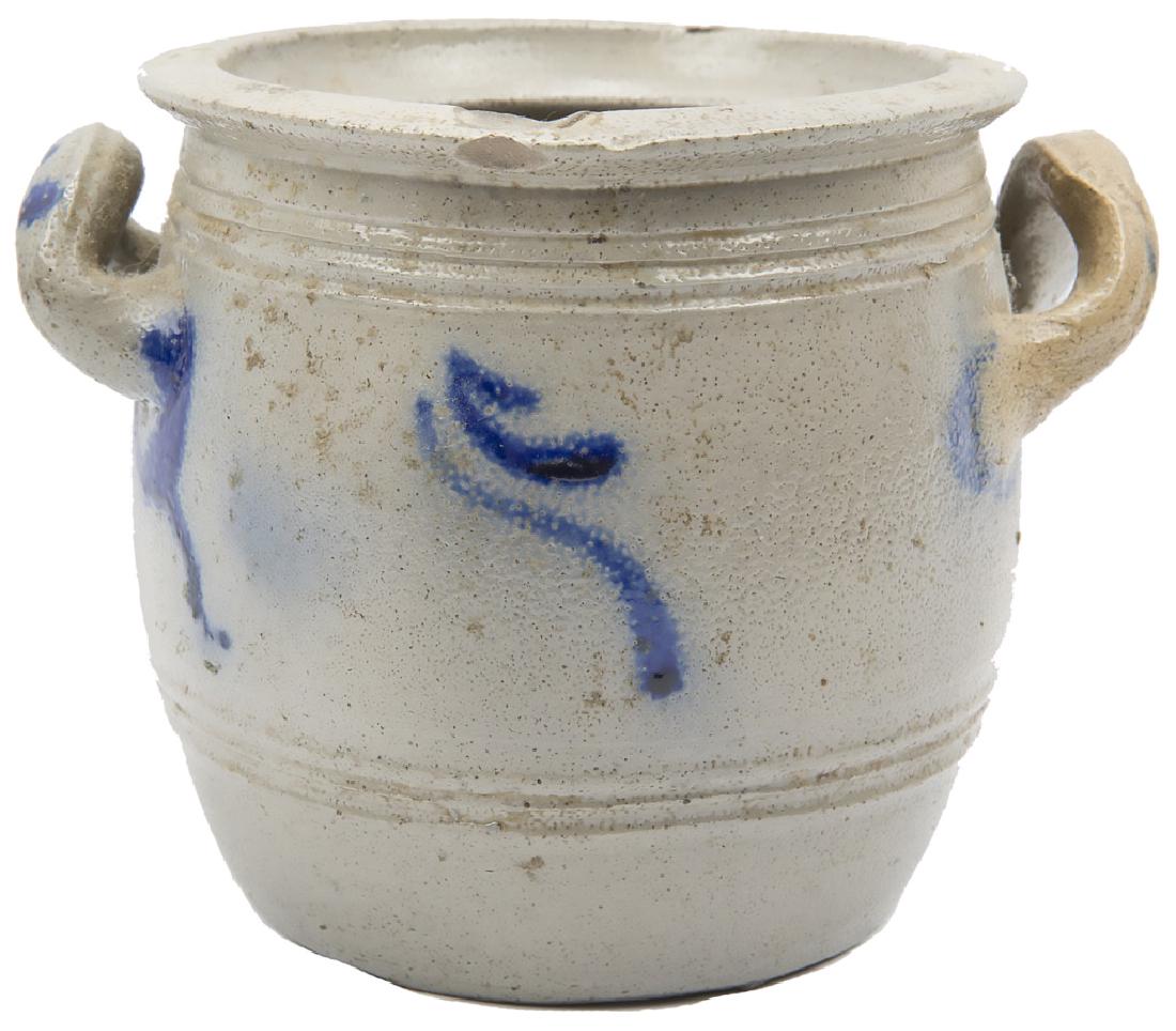 PAINTED BLUE STONEWARE CROCK (1 of 3)
