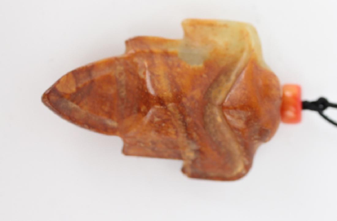 MUTTON FAT JADE BIRD PENDANT WITH CORAL  ACCENT (1 of 2)