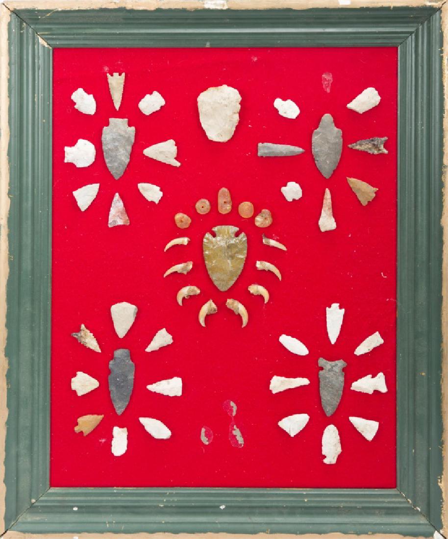 ARTIFACTS ARROWHEADS BEADS IN PRESENTATION FRAME (1 of 4)