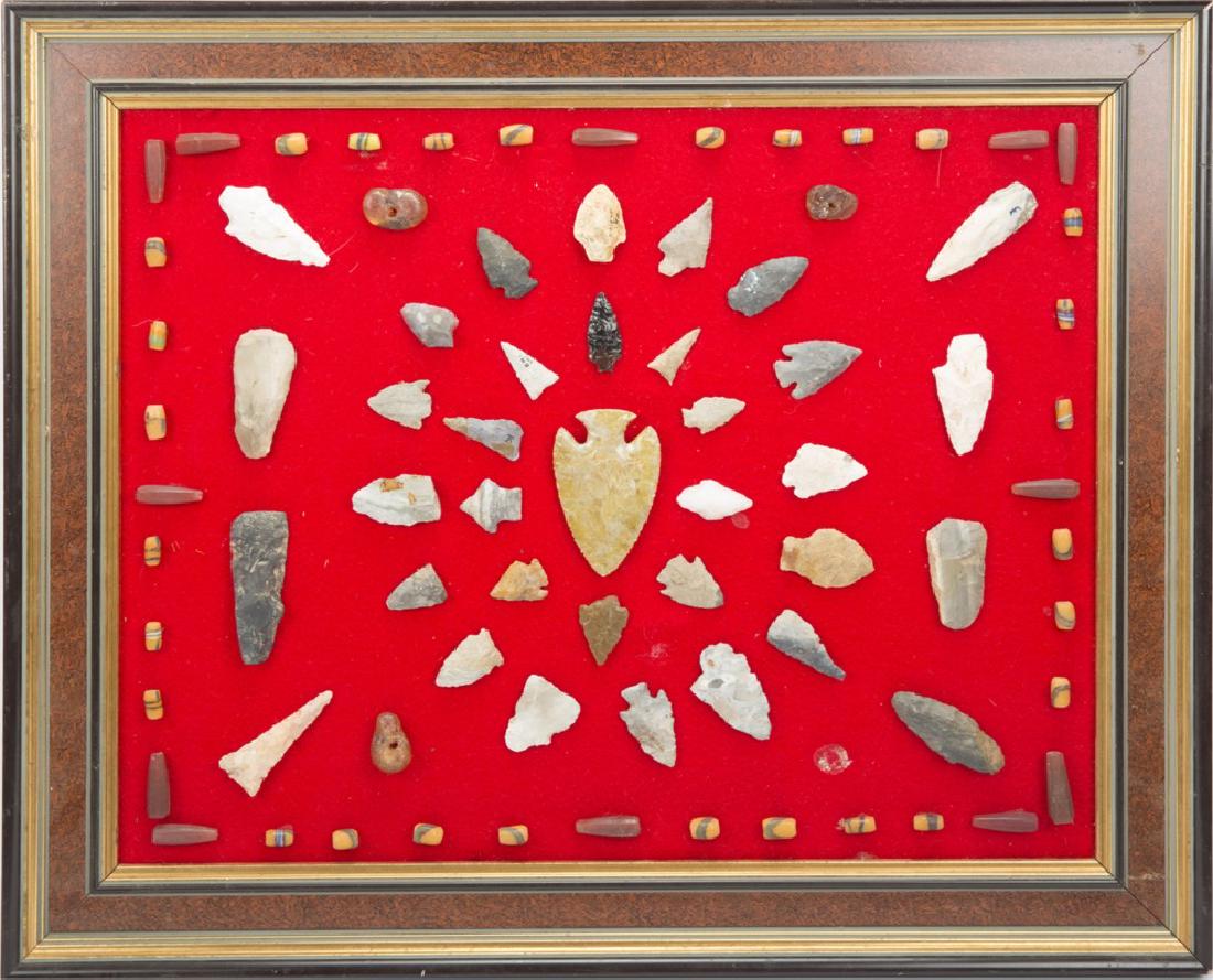 ARTIFACTS ARROWHEADS BEADS IN PRESENTATION FRAME (1 of 4)