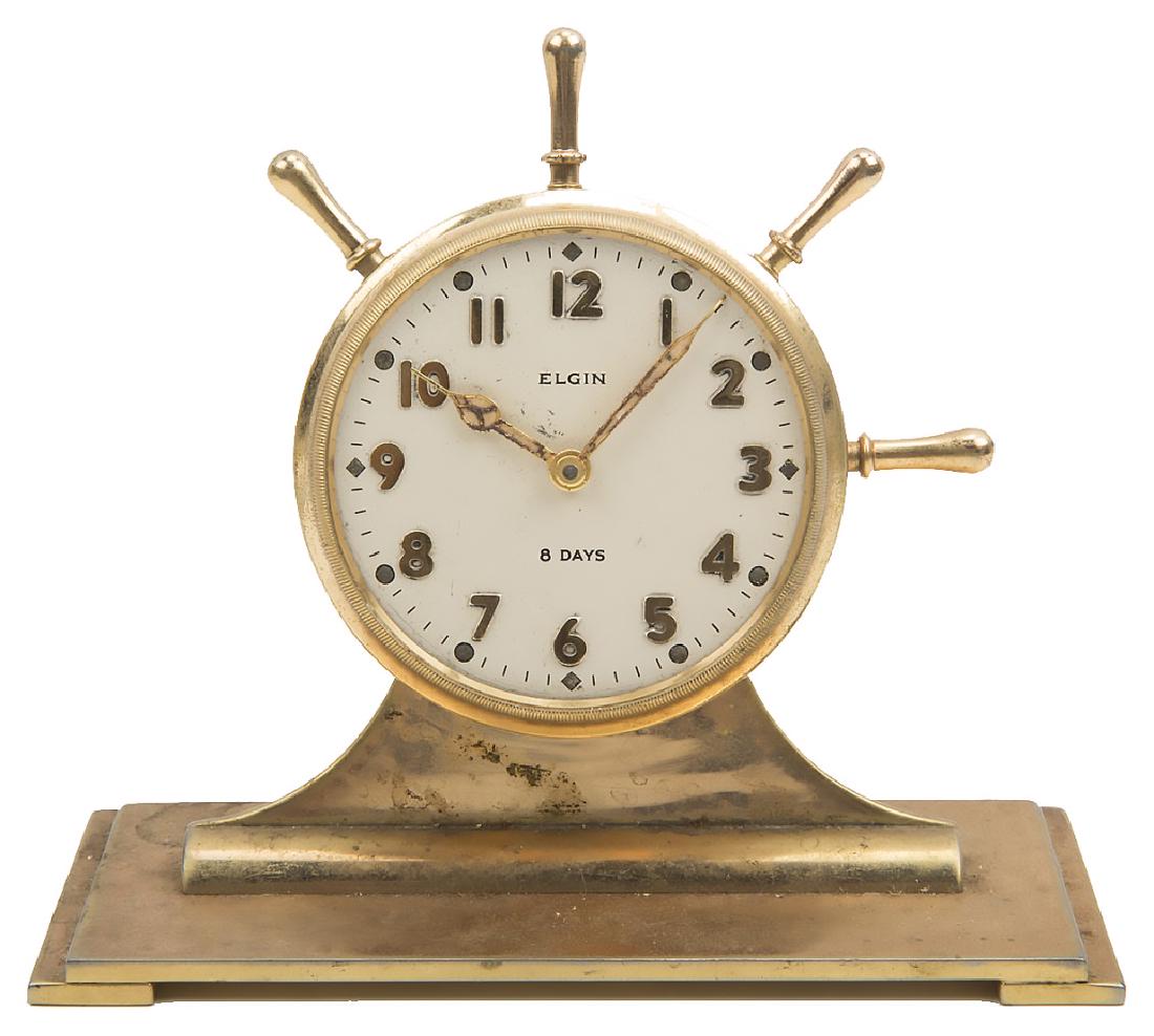 BRASS ELGIN 8 DAY SHIP WHEEL CLOCK (1 of 2)