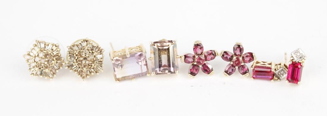10K STUD EARRINGS DIAMOND RUBY & AMETRINE LOT OF 4 (1 of 4)