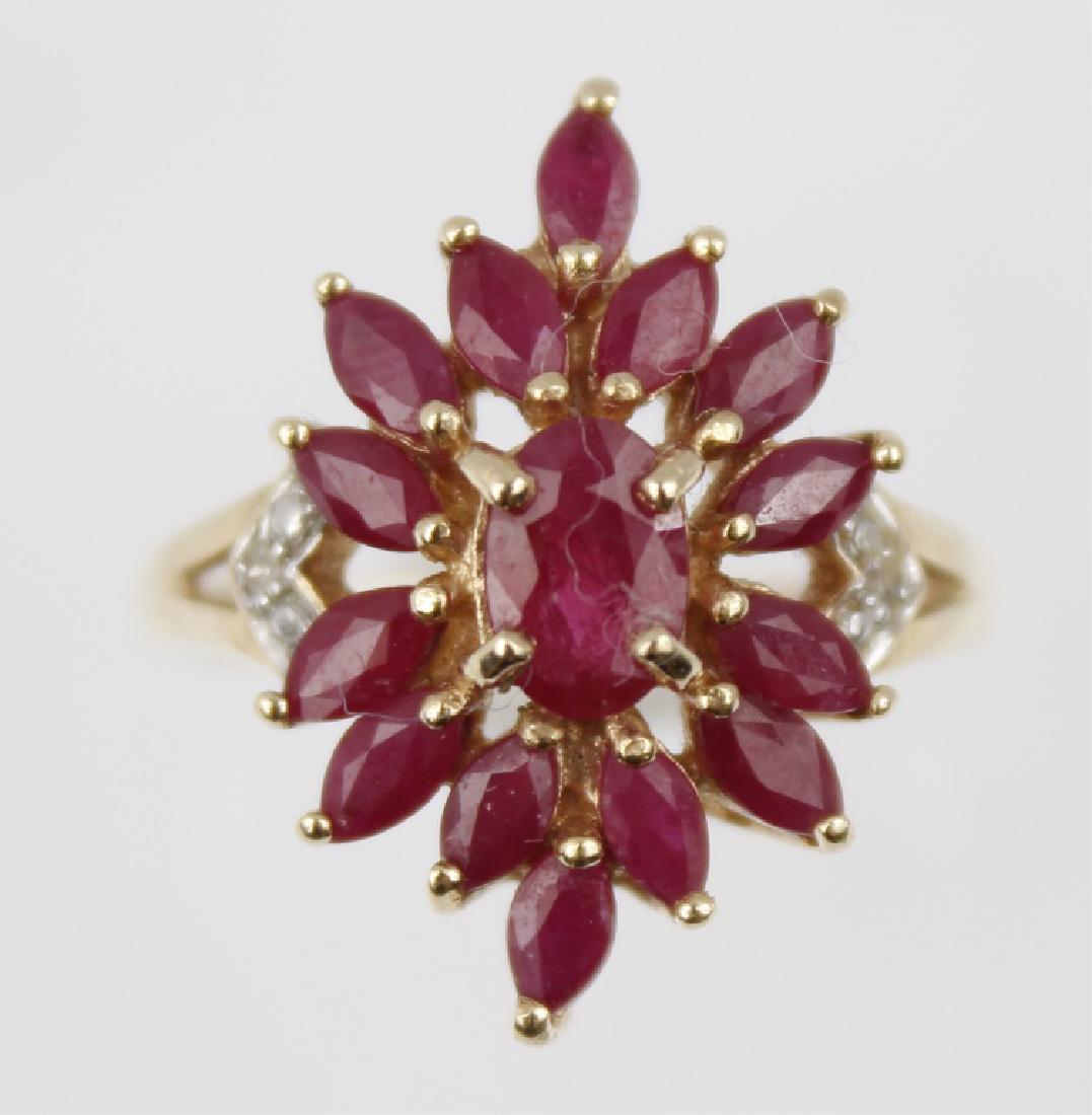 10K YELLOW GOLD RUBY CLUSTER RING (1 of 4)
