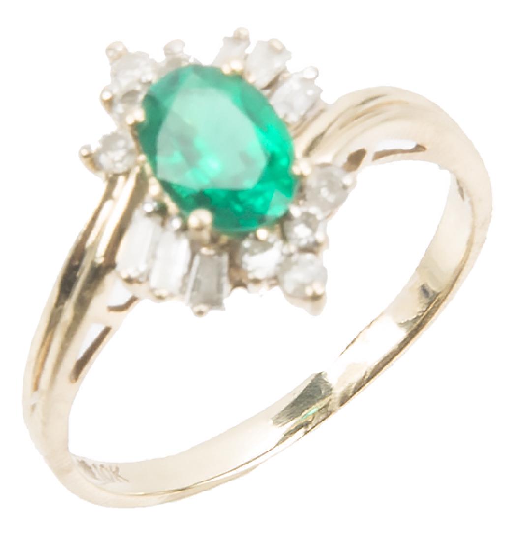 LADIES 10K YELLOW GOLD DIAMOND EMERALD RING (1 of 3)