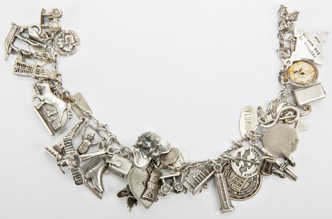 LADIES STERLING SILVER CHARM BRACELET W/ 38 CHARMS (1 of 5)