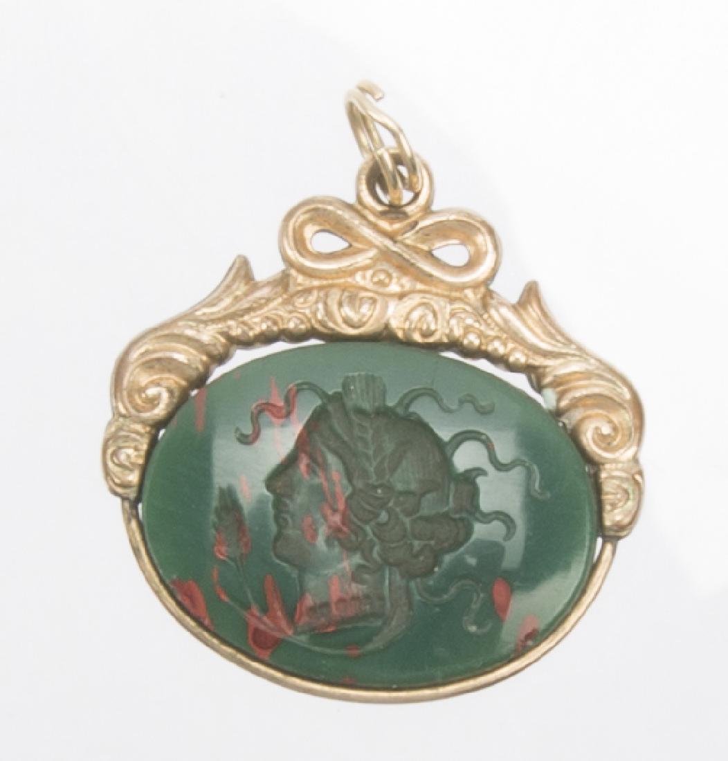 GOLD FILLED BLOODSTONE CAMEO SIGNET PENDANT (1 of 2)