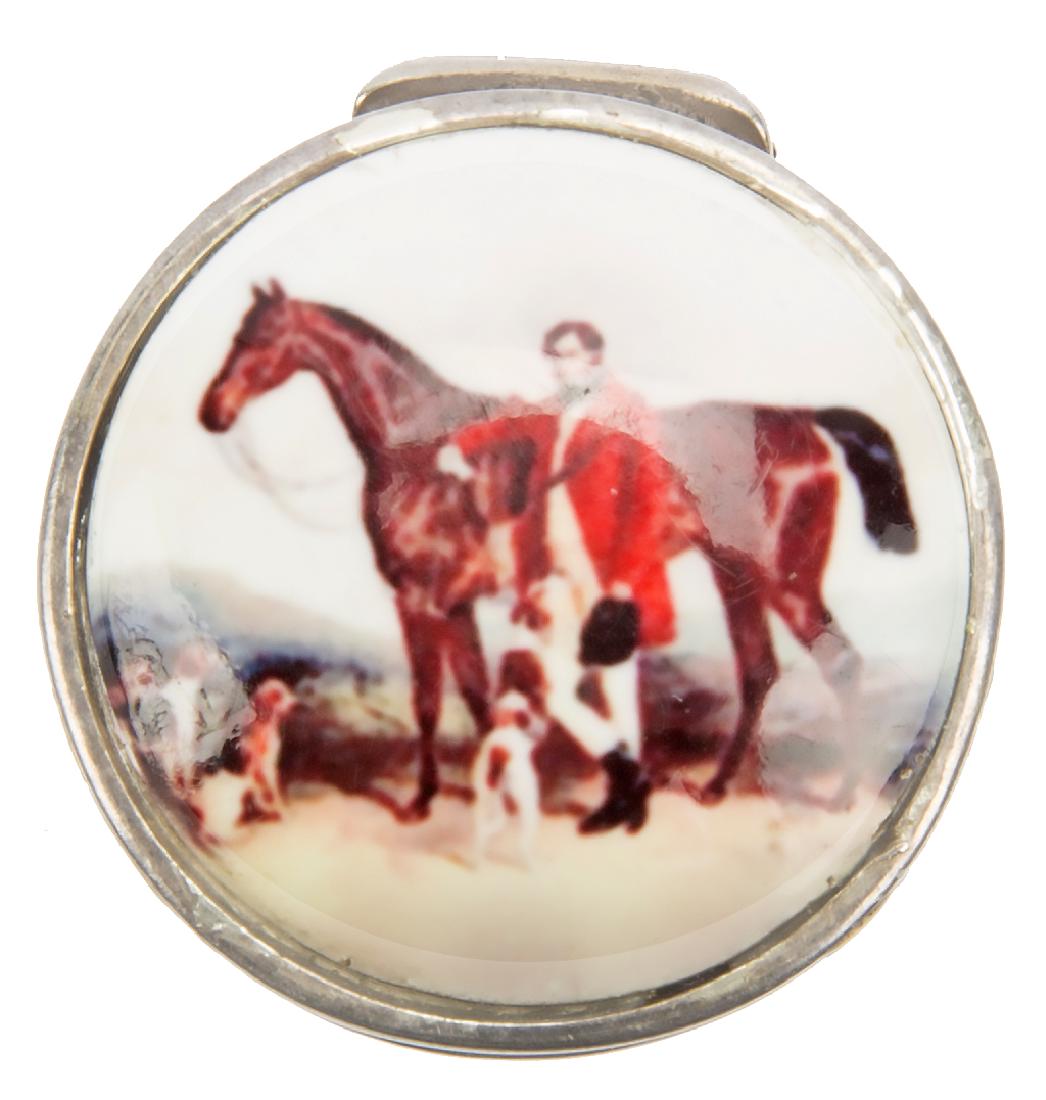 STERLING SILVER PORCELAIN HUNTING SCENE PILL BOX (1 of 3)