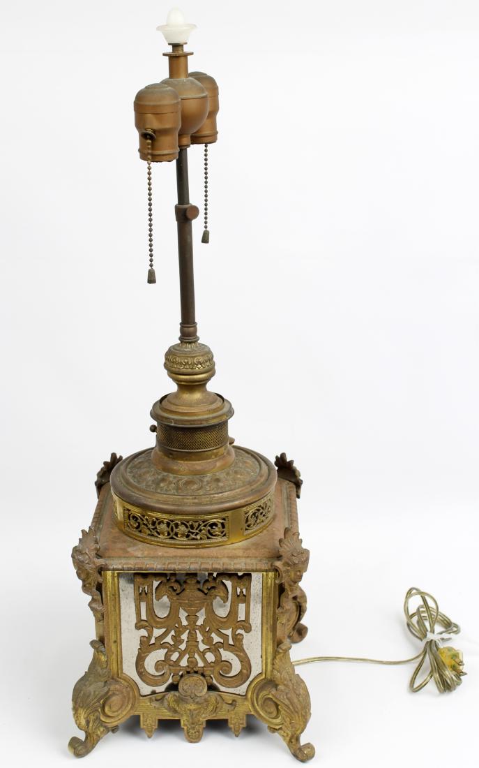 VINTAGE VENETIAN STYLE BRONZE RELIEF LAMP: VINTAGE VENETIAN STYLE BRONZE RELIEF LAMP Vintage Venetian style bronze relief lamp. Made by the Rochester lamp company. White alabaster finial. Size: 25" Shipping / Pickup: Buyer Pick Up, 3rd Party