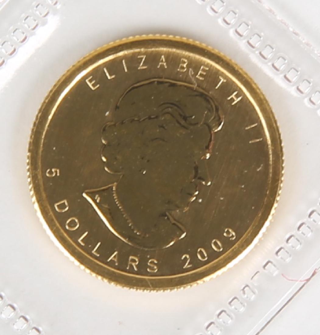 CANADIAN 5 DOLLAR GOLD MAPLE LEAF 2009 1/10TH: CANADIAN 5 DOLLAR GOLD MAPLE LEAF 2009 1/10TH Sealed in original mint plastic. Weight: 1/10 Ozt Shipping / Pickup: We Can Ship This Item