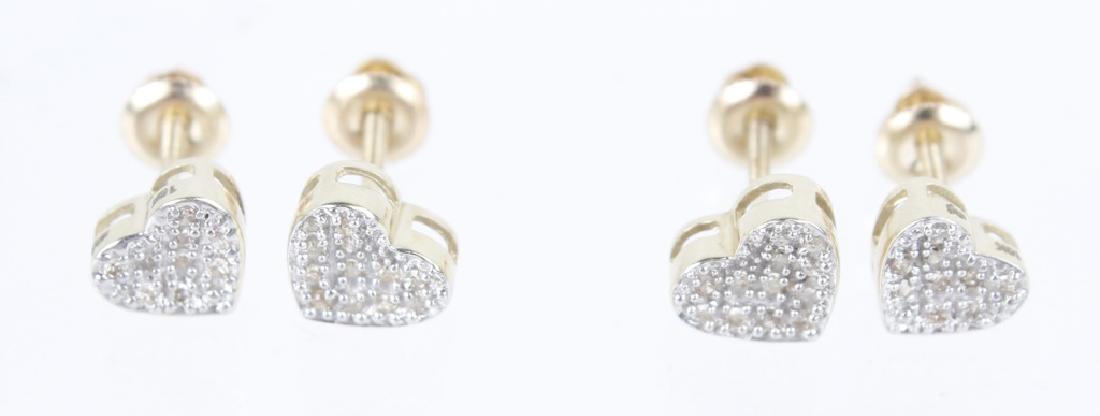 LADIES 10K YELLOW GOLD EARRINGS - LOT OF 2: LADIES 10K YELLOW GOLD EARRINGS - LOT OF 2 Lot of 2 10k yellow gold earrings with micro pave diamond clusters. .10ctw micro pave heart shapes. Twist backs. Weight: 2.28 g