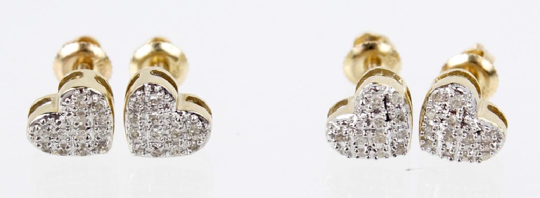LADIES 10K YELLOW GOLD EARRINGS - LOT OF 2: LADIES 10K YELLOW GOLD EARRINGS - LOT OF 2 Lot of 2 10k yellow gold earrings with micro pave diamond clusters. .10ctw micro pave heart shapes. Twist backs. Weight: 2.28 g