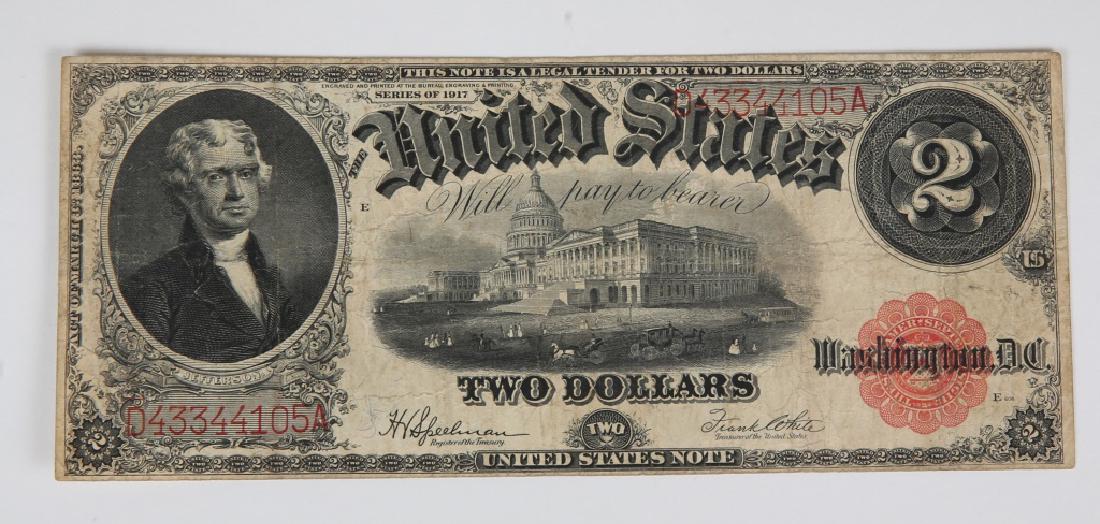 $2.00 UNITED STATES SERIES 1917 LARGE DOLLAR NOTE: $2.00 UNITED STATES SERIES 1917 LARGE DOLLAR NOTE Red seal two dollar bill series 1917, D43344105A