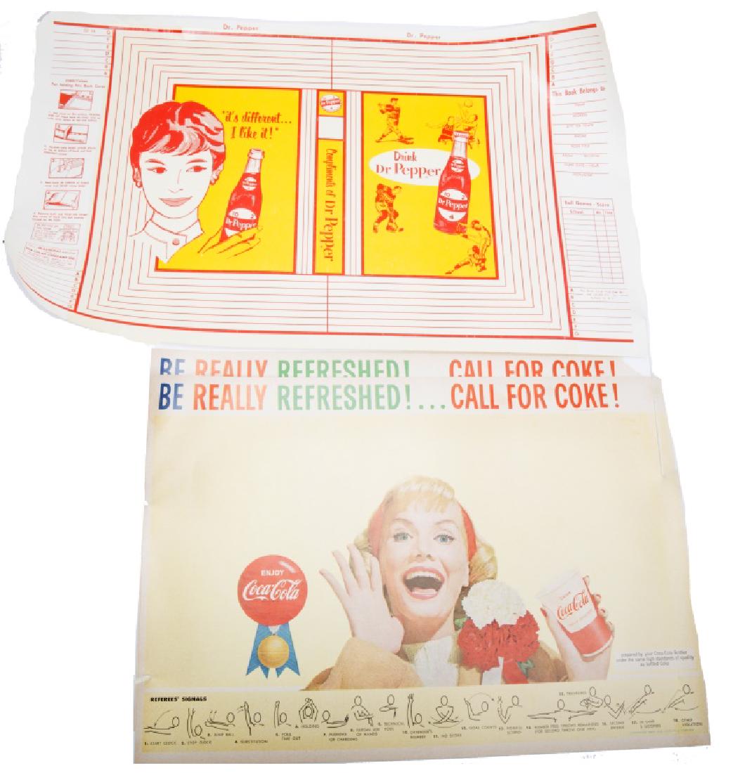 COKE & DR. PEPPER ADVERTISEMENTS -- LOT OF 3: COKE & DR. PEPPER ADVERTISEMENTS -- LOT OF 3 20th century soda advertisements, two for Coca Cola and one for Dr. Pepper. Size: 20" and 15.5"