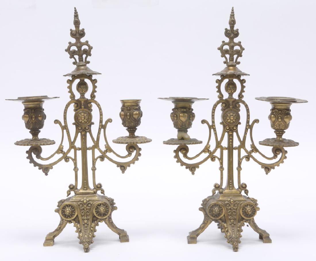 20TH CENTURY FRENCH BRASS CANDLESTICKS: 20TH CENTURY FRENCH BRASS CANDLESTICKS Pair of brass candlesticks, French renaissance style. Size: 14"